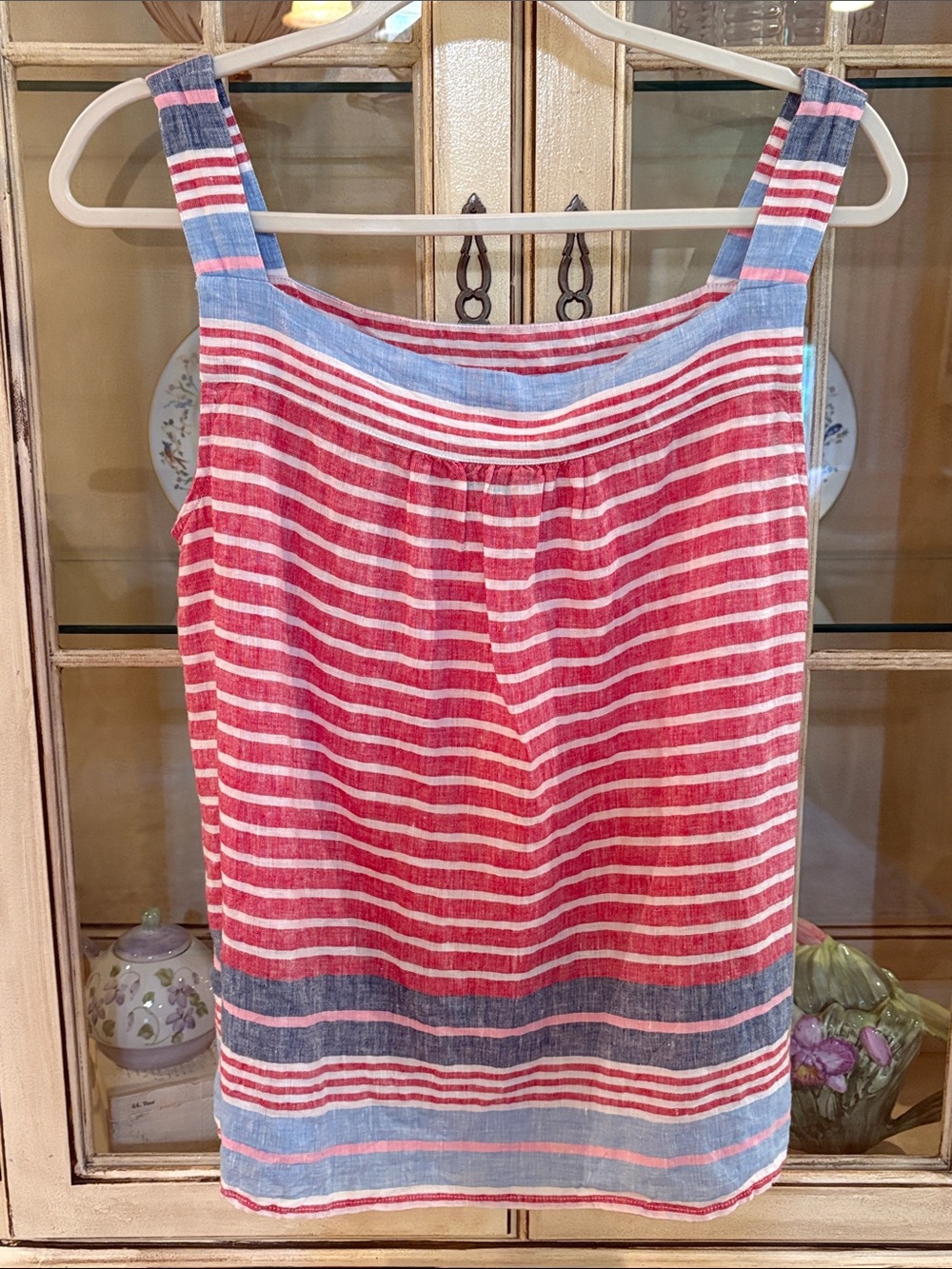 EUC Talbots 100% Linen Striped Tank Top in Red, White & Blue - Picture 3 of 7